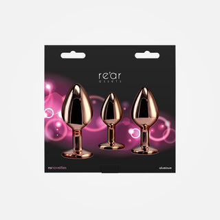 Rear Assets - Anal Training Kit Rose Gold Metallic Plugs with Pink Hearts Set of 3