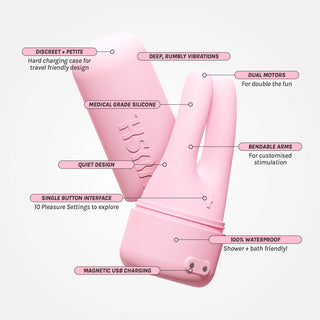 Swish - Compact + Rechargeable Pink Dual Tip Vibrator with Travel Case